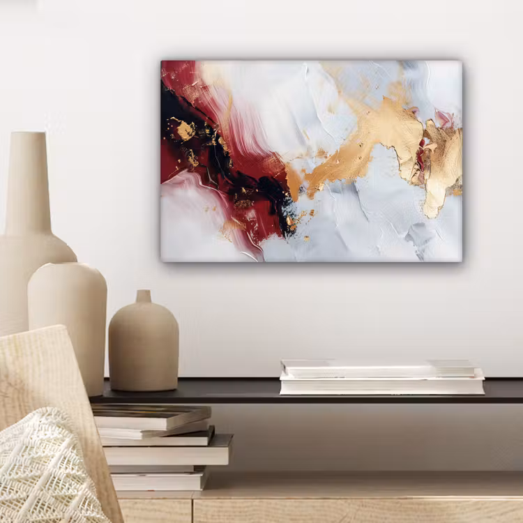 Rood - Abstract - Goud - Modern canvas 2cm klein -sfeer6