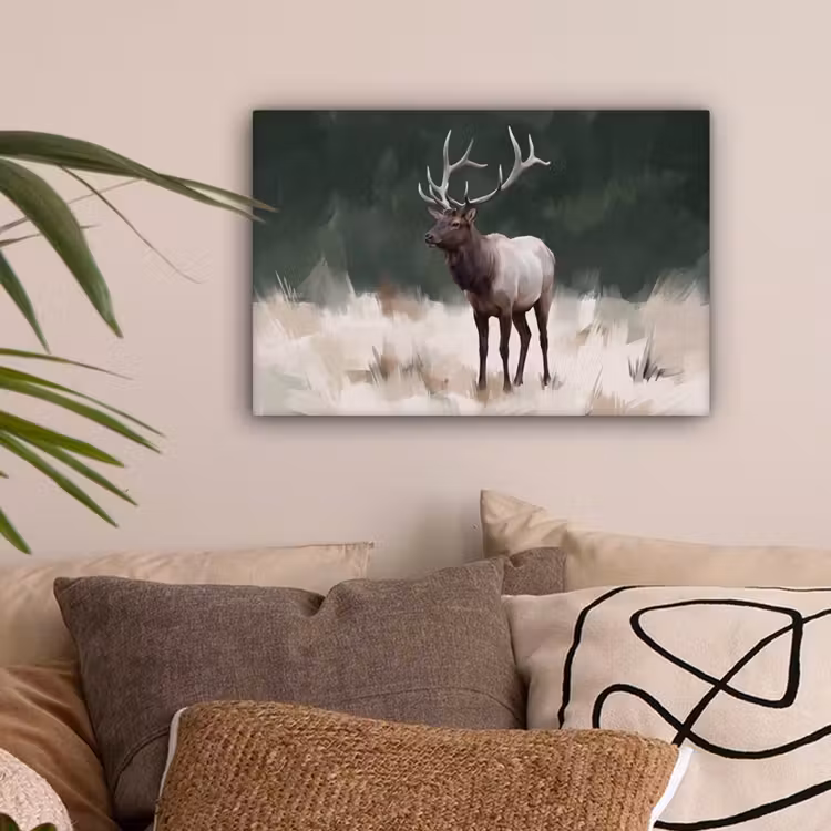 Edelhert - Gewei - Schildering - Rustiek canvas 2cm klein -sfeer1