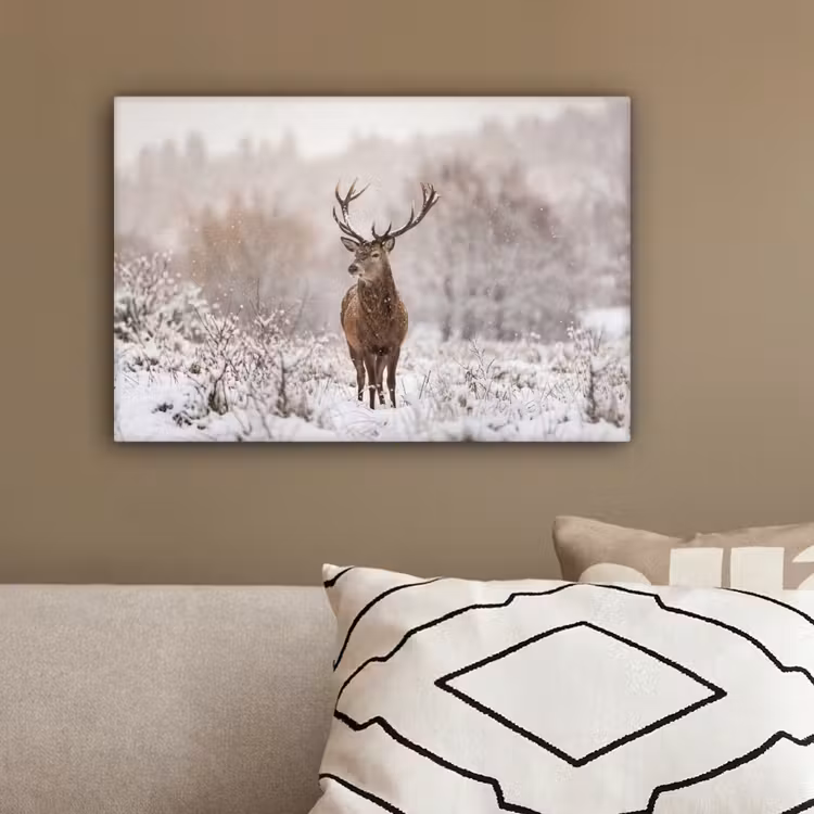 Edelhert - Bos - Sneeuw - Winter - Majestueus canvas 2cm klein -sfeer3