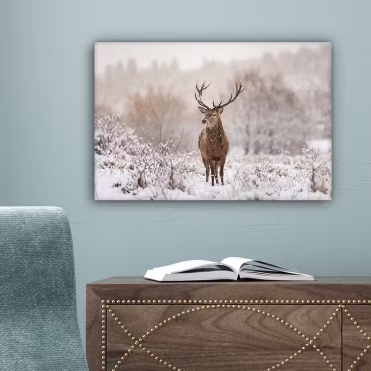 Edelhert - Bos - Sneeuw - Winter - Majestueus canvas 2cm klein -sfeer4