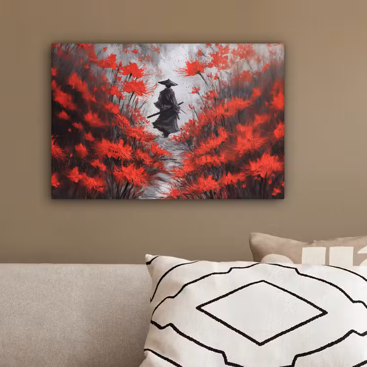 Rode bloemen - mistig - Man canvas 2cm klein -sfeer3