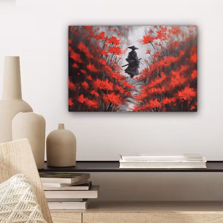 Rode bloemen - mistig - Man canvas 2cm klein -sfeer6