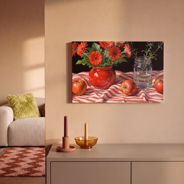 Canvas Print - Red Flowers - Vase - Rode bloemen - Vaas canvas 2cm klein