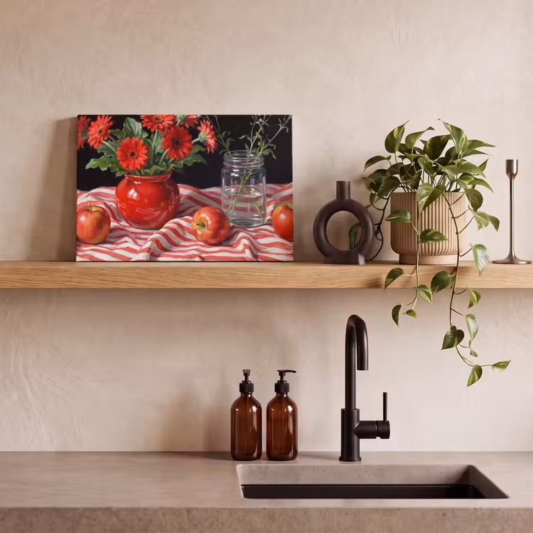 Canvas Print - Red Flowers - Vase - Rode bloemen - Vaas canvas 2cm klein