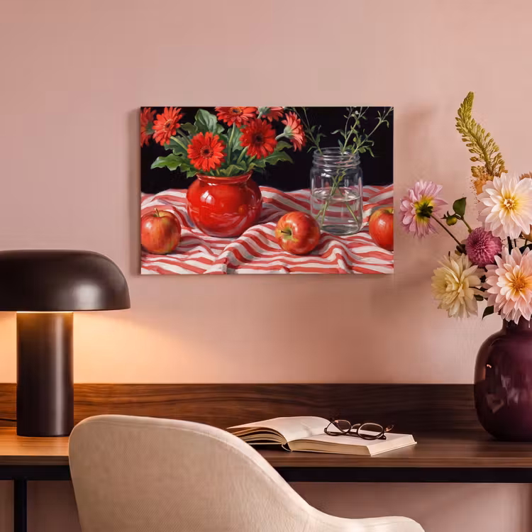 Canvas Print - Red Flowers - Vase - Rode bloemen - Vaas canvas 2cm klein