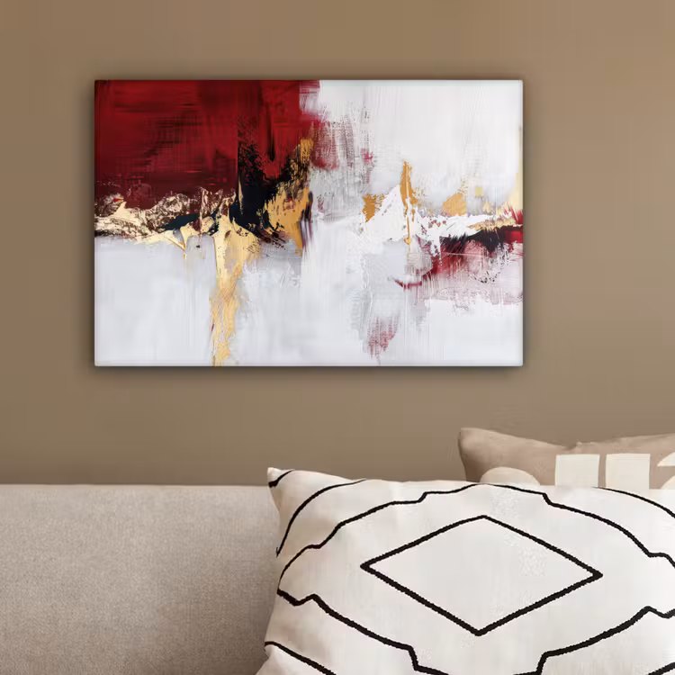 Rood - Marmer - Abstract - Goud - Modern canvas 2cm klein -sfeer3