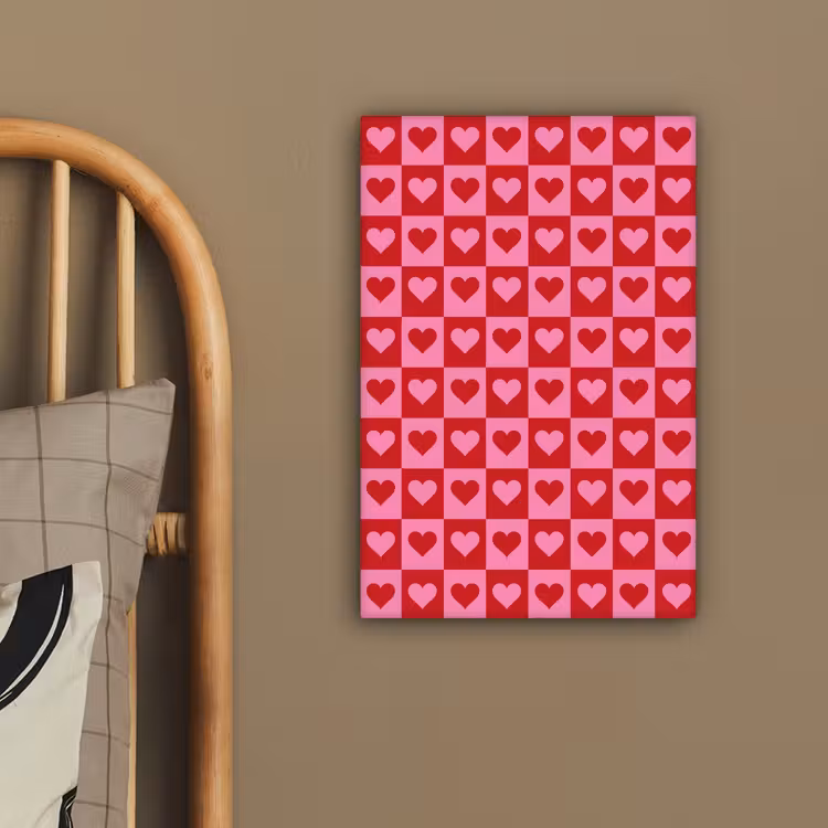 Rood - Roze - Schaakbord - Valentijn canvas 2cm klein -sfeer3
