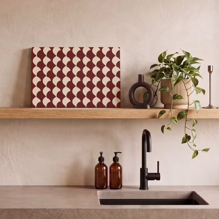 Rood - Tegelpatroon - Crème canvas 2cm klein 34 -sfeer3