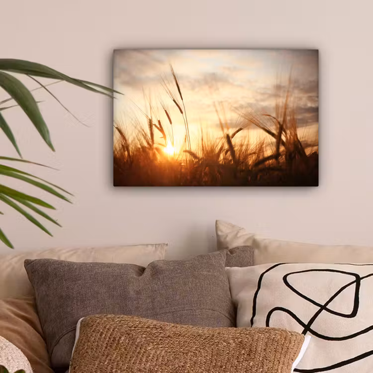 Riet - Gras - Zonsondergang - Natuur - Horizon canvas 2cm klein -sfeer1