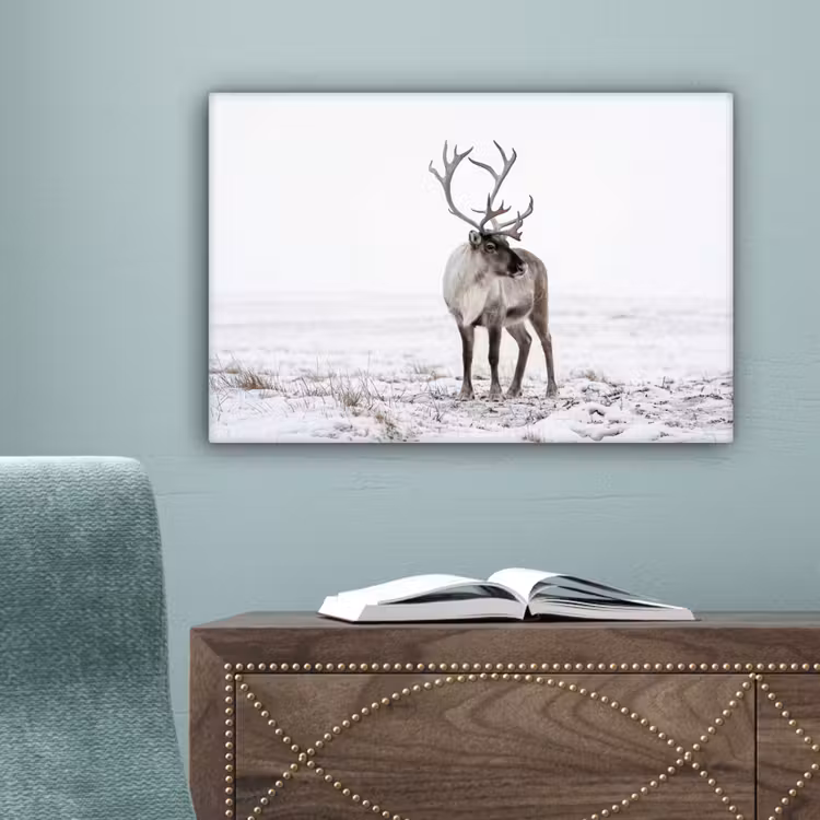 Rendier - Gewei - Sneeuw - Winter canvas 2cm klein -sfeer4