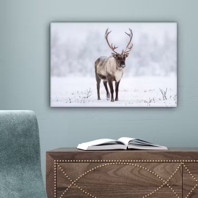 Rendier - Gewei - Toendra - Sneeuw - Wild canvas 2cm klein -sfeer4