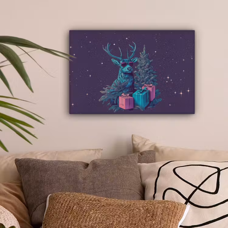 Rendier - Zonnebril - Neon - Kerstboom canvas 2cm klein -sfeer1