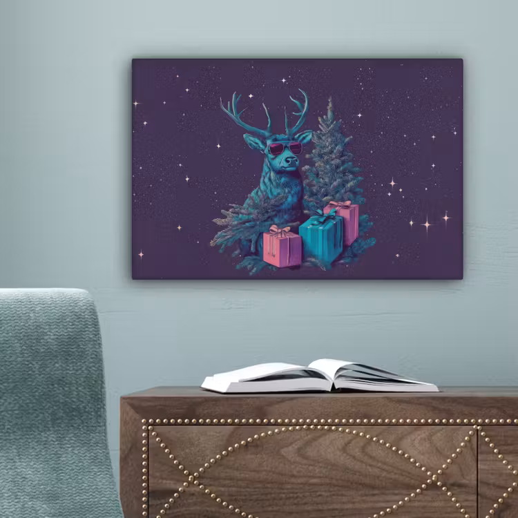 Rendier - Zonnebril - Neon - Kerstboom canvas 2cm klein -sfeer4