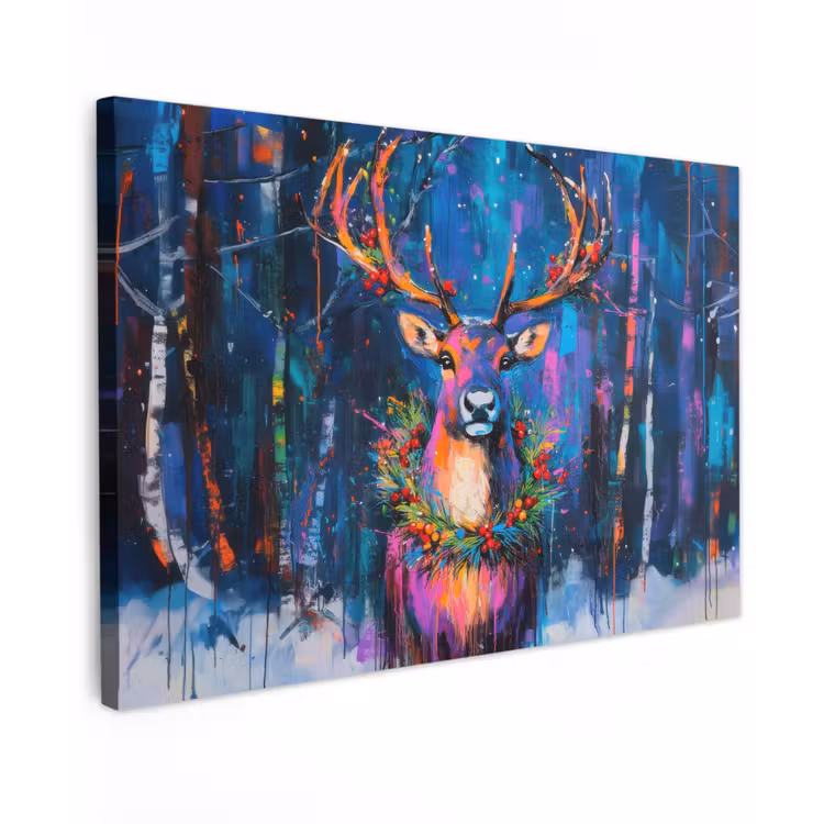 Rendier - Krans - Sprookjesachtig - Blauw canvas 2cm klein -z3d