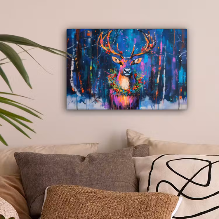 Rendier - Krans - Sprookjesachtig - Blauw canvas 2cm klein -sfeer1