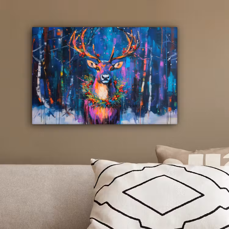 Rendier - Krans - Sprookjesachtig - Blauw canvas 2cm klein -sfeer3