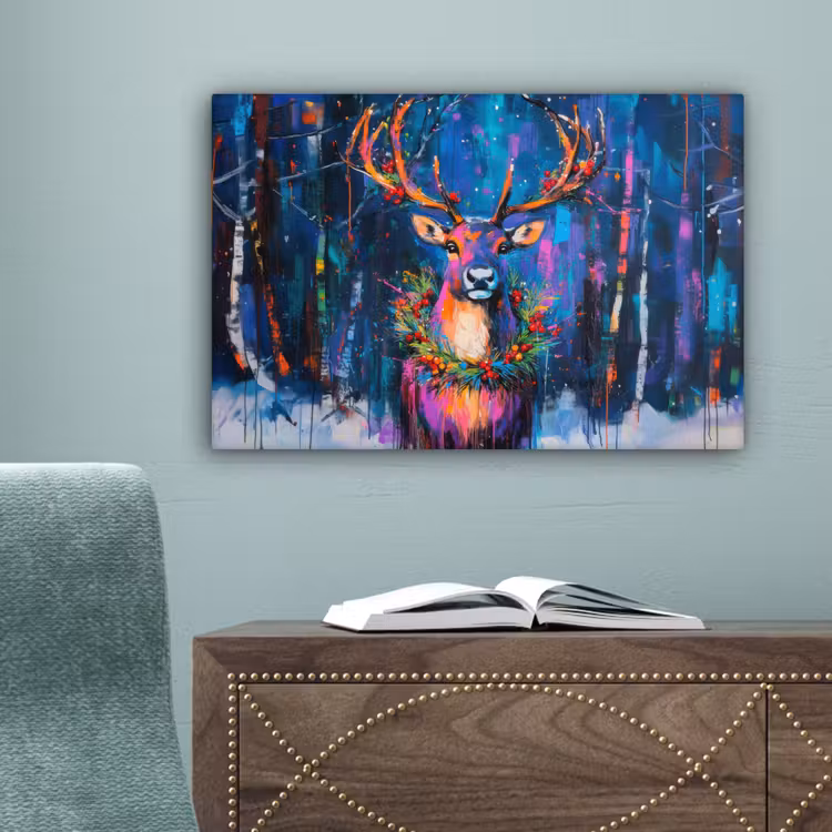 Rendier - Krans - Sprookjesachtig - Blauw canvas 2cm klein -sfeer4