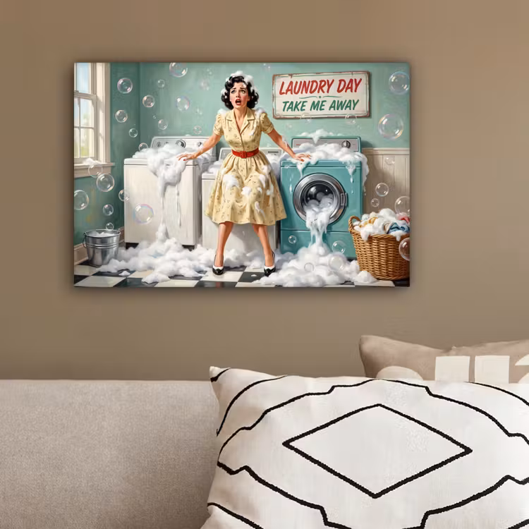 Retro - Blauw - Vrouw canvas 2cm klein -sfeer3