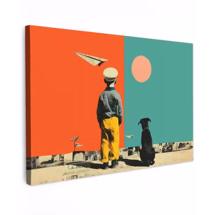 Retro - Jongen - Hond - Rood - Groen canvas 2cm klein -z3d