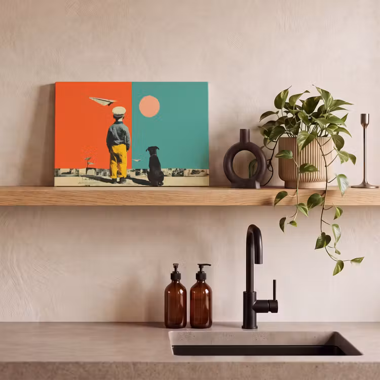 Retro - Jongen - Hond - Rood - Groen canvas 2cm klein -sfeer3