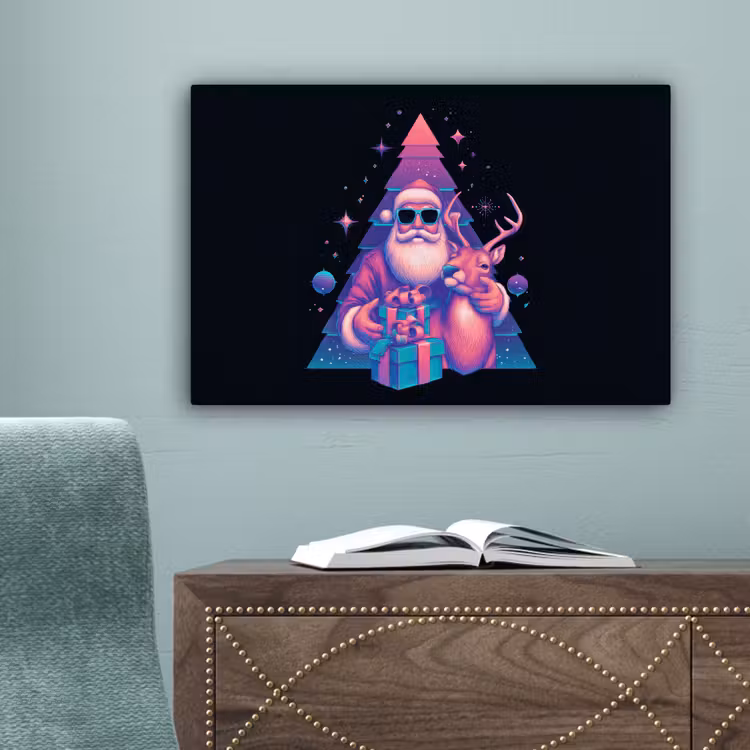 Retro - Kerstman - Rendieren - Kerstboom canvas 2cm klein -sfeer4