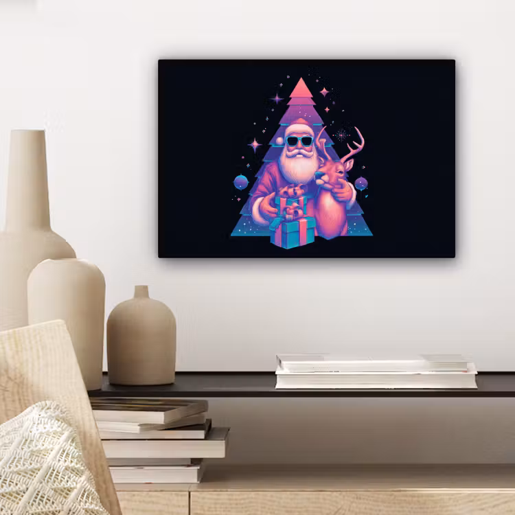 Retro - Kerstman - Rendieren - Kerstboom canvas 2cm klein -sfeer6