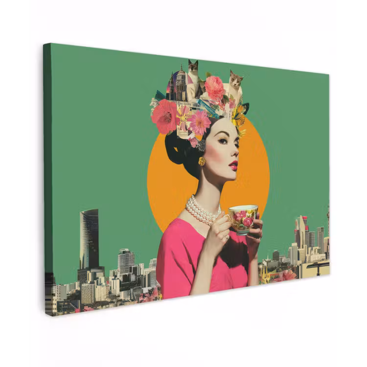 Retro - Vrouw - Stad - Zon canvas 2cm klein -z3d