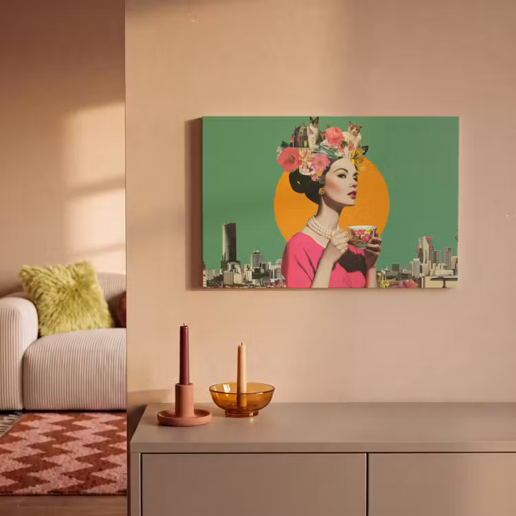 Retro - Vrouw - Stad - Zon canvas 2cm klein -sfeer1