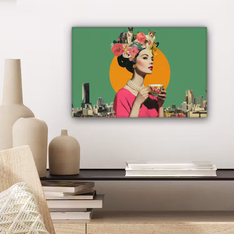 Retro - Vrouw - Stad - Zon canvas 2cm klein -sfeer6