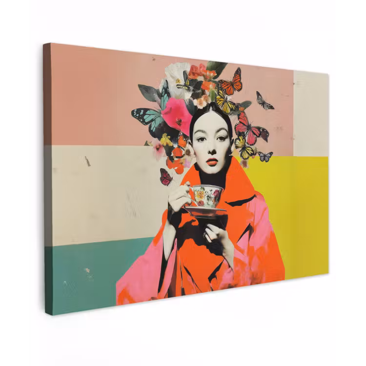 Retro - Vrouw - Kopje - Vlinders canvas 2cm klein -z3d