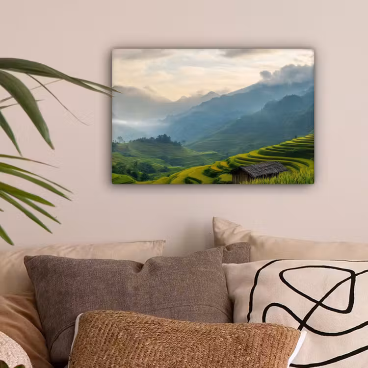 Rijstvelden - Bergen - Groen - Natuur canvas 2cm klein -sfeer1