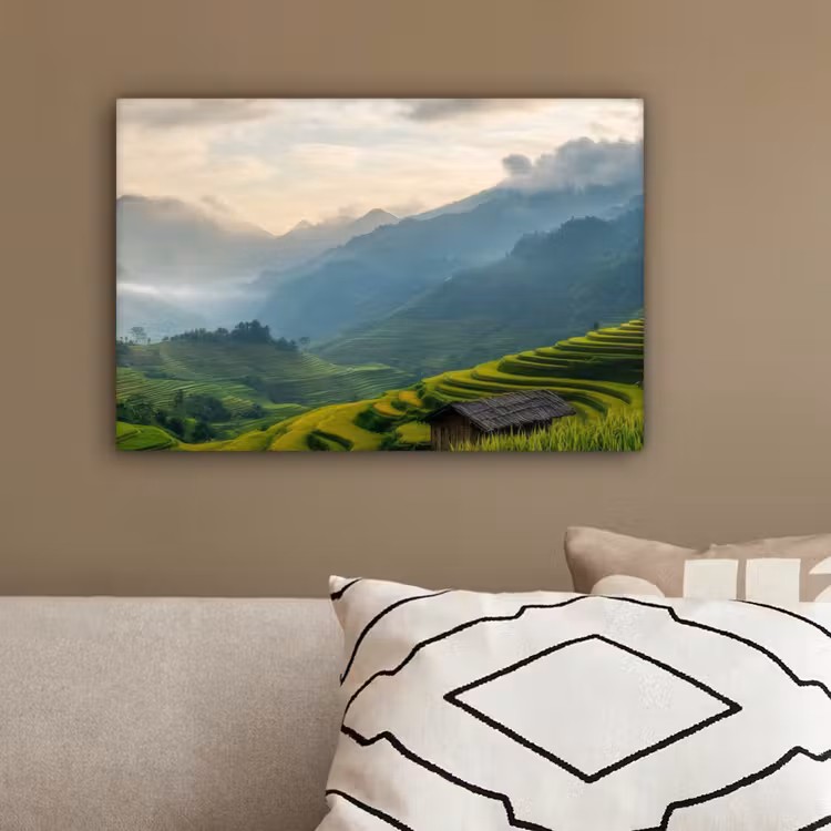 Rijstvelden - Bergen - Groen - Natuur canvas 2cm klein -sfeer3
