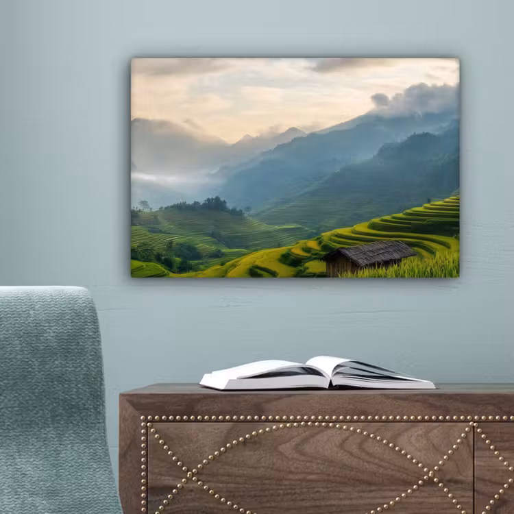 Rijstvelden - Bergen - Groen - Natuur canvas 2cm klein -sfeer4