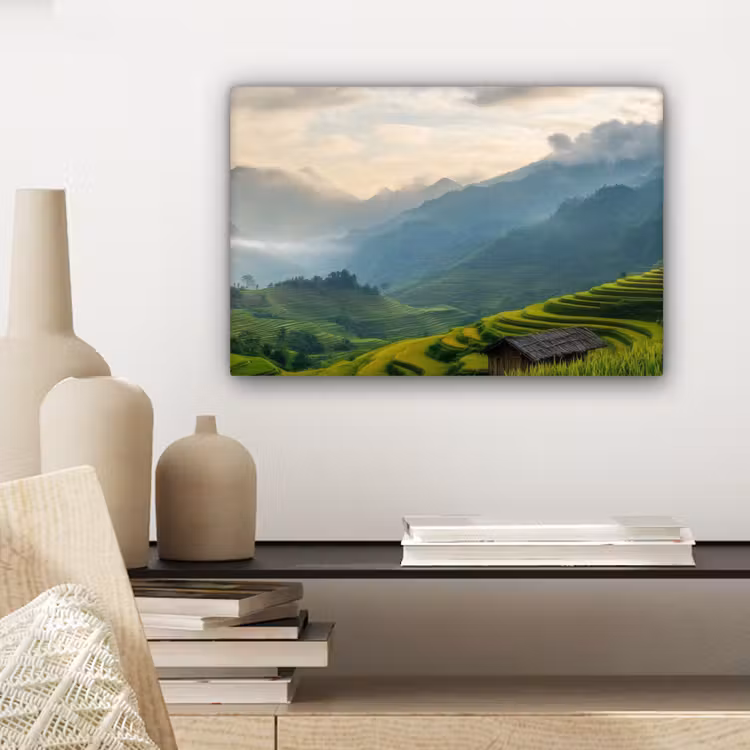 Rijstvelden - Bergen - Groen - Natuur canvas 2cm klein -sfeer6