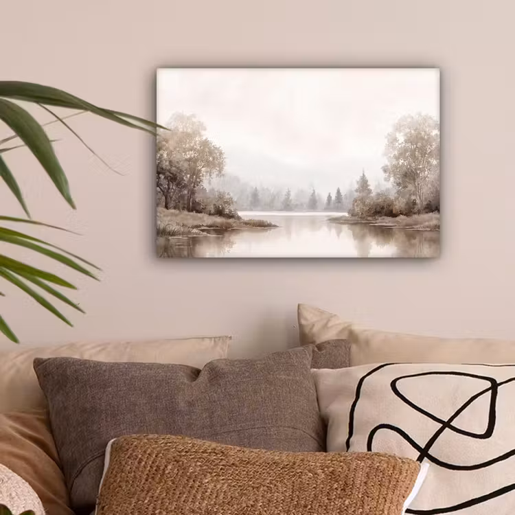 Rivierlandschap - Minimalistisch - Aardetinten canvas 2cm klein -sfeer1