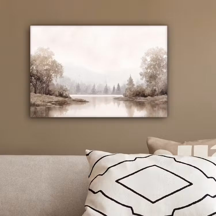 Rivierlandschap - Minimalistisch - Aardetinten canvas 2cm klein -sfeer3