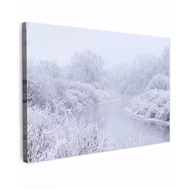 Rivier - Sneeuw - Bos - Winter - Schilderachtig canvas 2cm klein -z3d