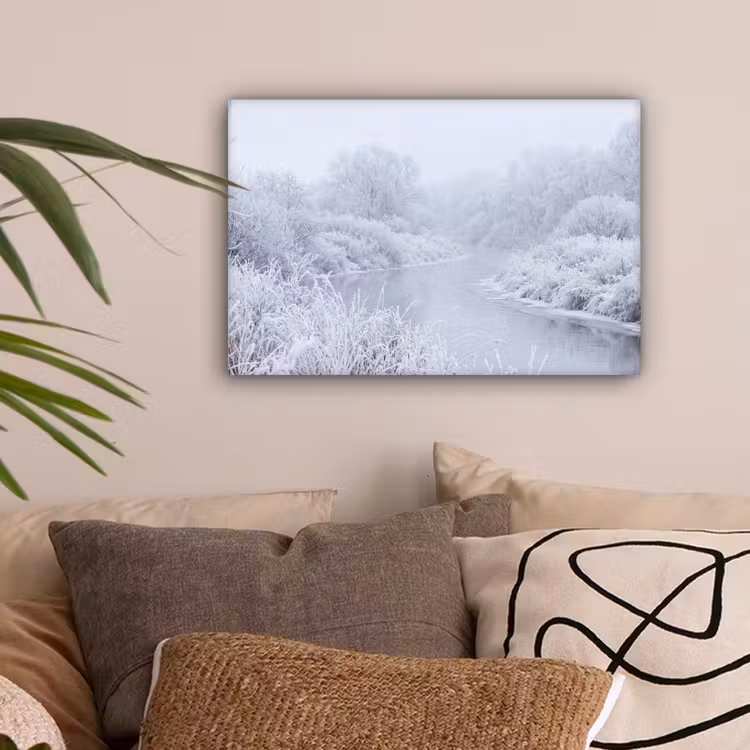 Rivier - Sneeuw - Bos - Winter - Schilderachtig canvas 2cm klein -sfeer1