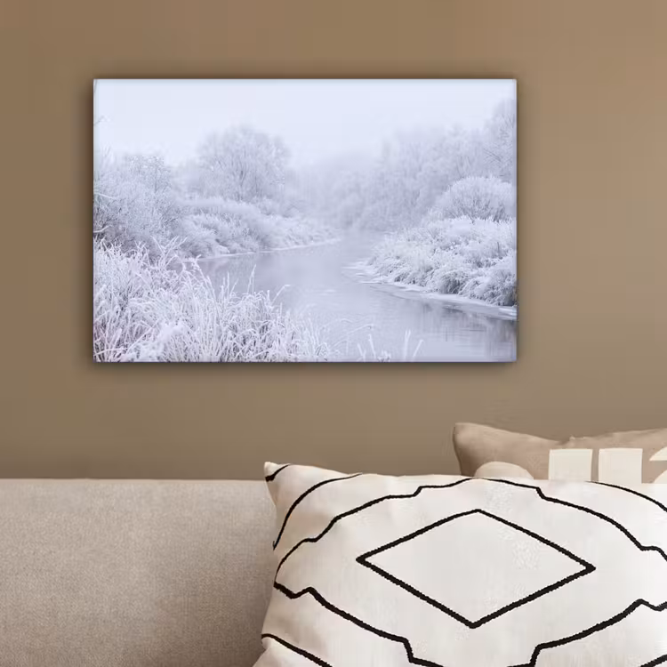 Rivier - Sneeuw - Bos - Winter - Schilderachtig canvas 2cm klein -sfeer3