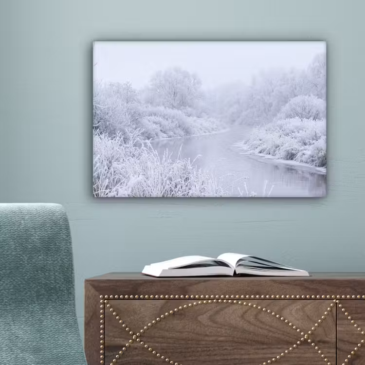 Rivier - Sneeuw - Bos - Winter - Schilderachtig canvas 2cm klein -sfeer4