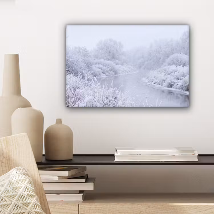 Rivier - Sneeuw - Bos - Winter - Schilderachtig canvas 2cm klein -sfeer6