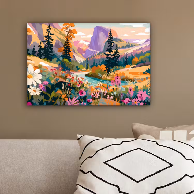 Rivier - Vallei vol bloemen - Levendig canvas 2cm klein -sfeer3