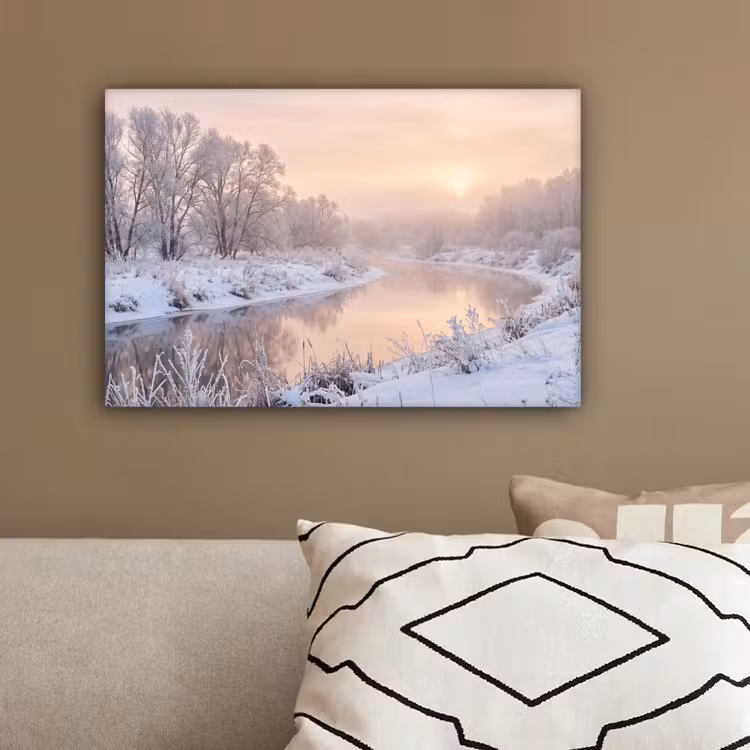 Rivier - Winter - Landschap - Sneeuw - Zonsopgang canvas 2cm klein -sfeer3