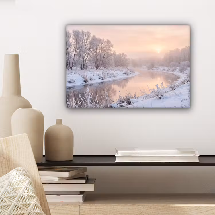 Rivier - Winter - Landschap - Sneeuw - Zonsopgang canvas 2cm klein -sfeer6