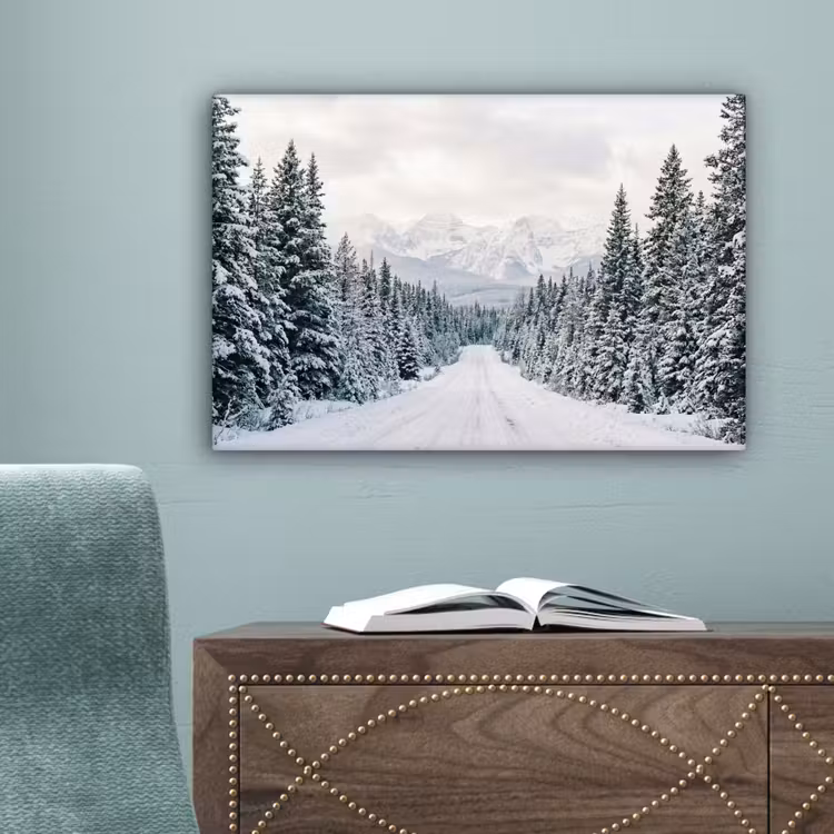 Weg - Sneeuw - Naaldbos - Winter - Avontuurlijk canvas 2cm klein -sfeer4