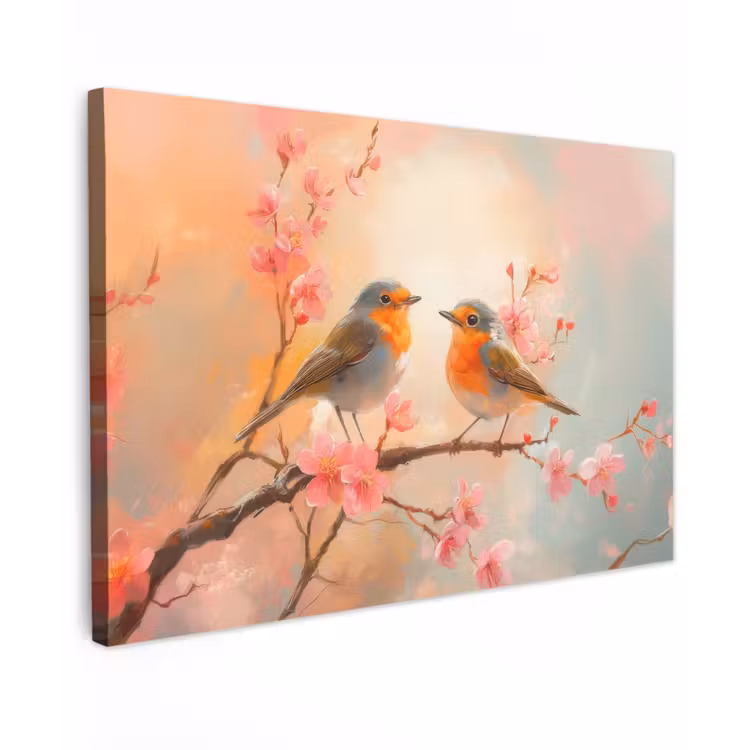 Roodborstjes - Sierlijk - Bloesemtak canvas 2cm klein -z3d