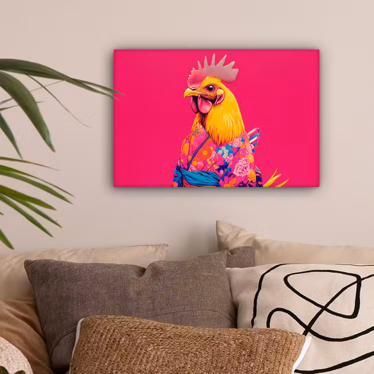 Haan - Kleurrijk - Kimono - Roze canvas 2cm klein -sfeer1