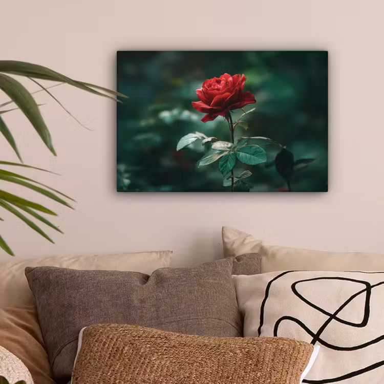 Roos - Bladeren - Dieprood canvas 2cm klein -sfeer1