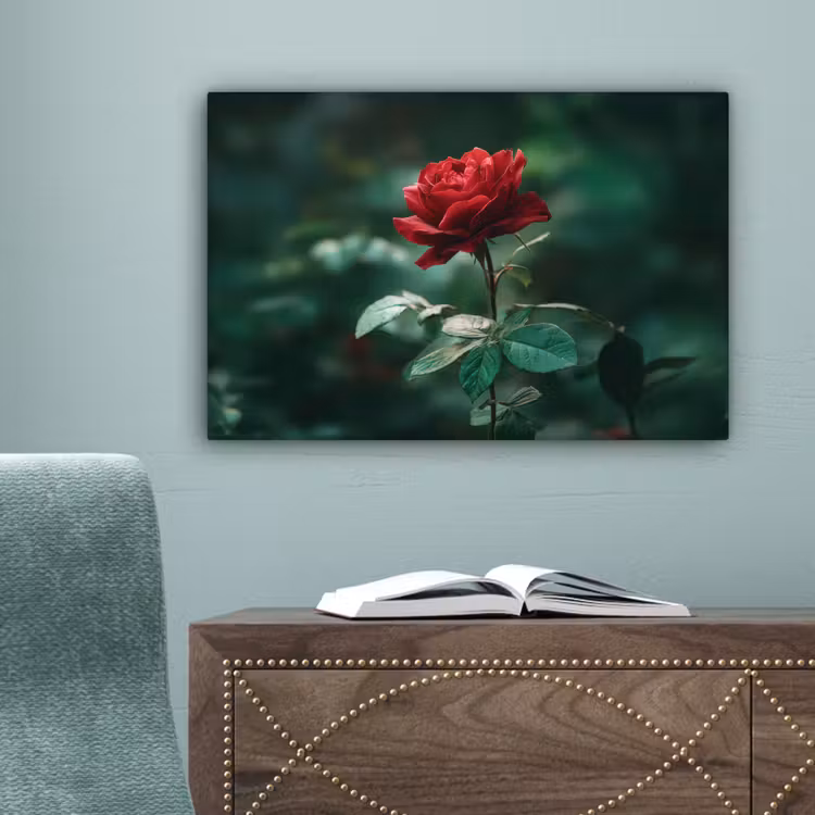 Roos - Bladeren - Dieprood canvas 2cm klein -sfeer4
