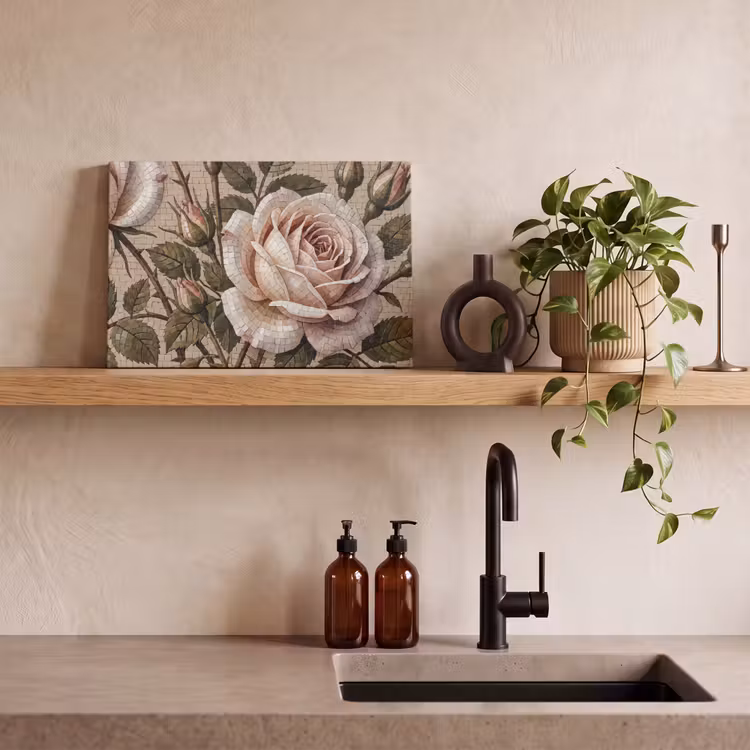 Roos - Mozaïek - Bloemen - Klassiek - Beige canvas 2cm klein -sfeer3